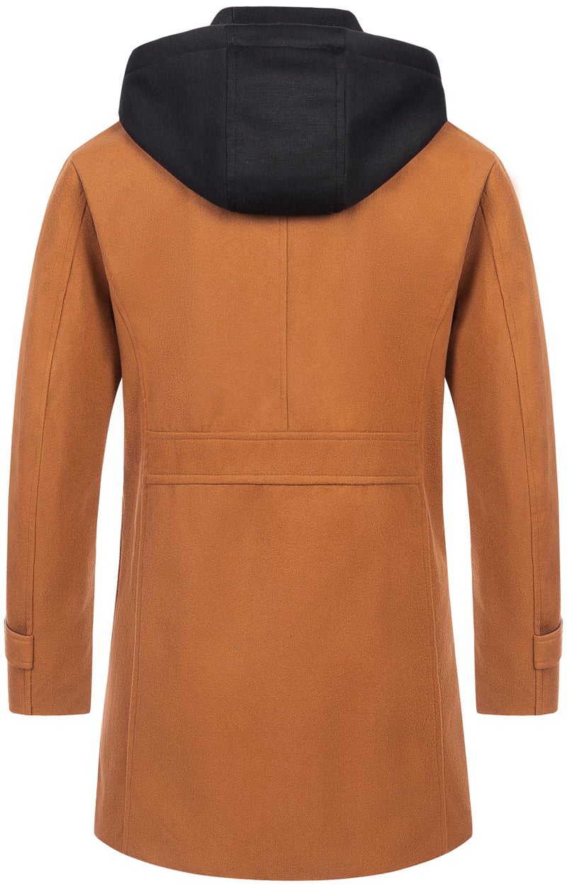 CREATMO US Men's Fall Winter Peacoat Jacket Wool Blend Mens Dress Coats Business Formal Trench Coats With Removable Hood Brown M - Image 3