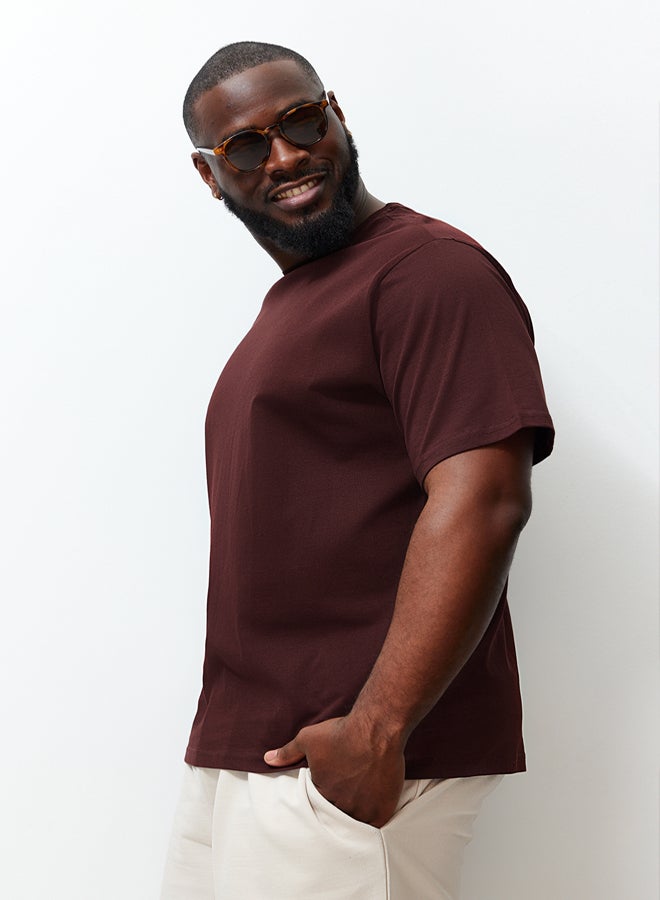trendyol Plus Size Brown Regular/Normal Cut 100% T-Shirt TMNSS23TS00134  - Image 2