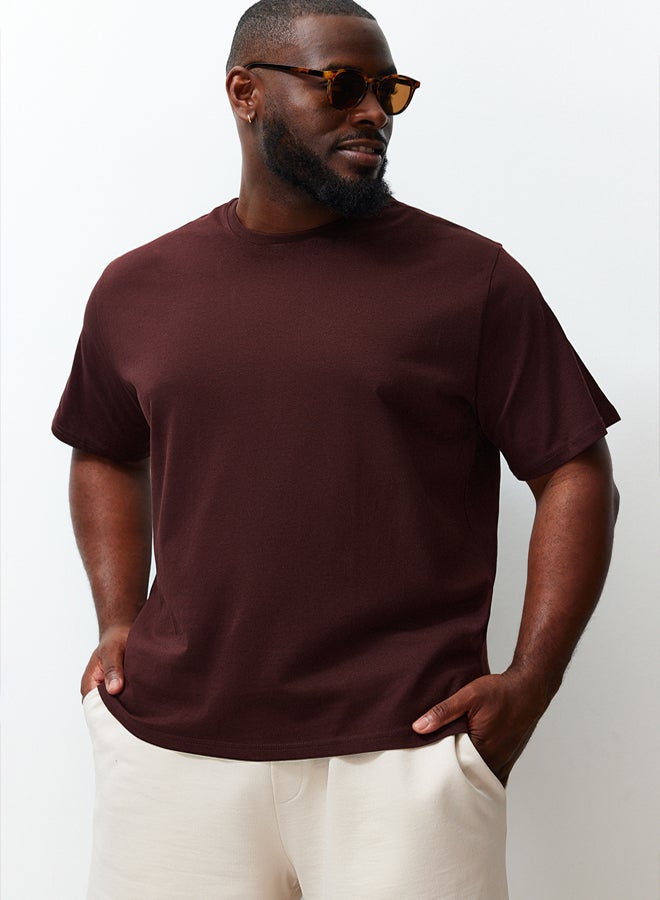trendyol Plus Size Brown Regular/Normal Cut 100% T-Shirt TMNSS23TS00134  - Image 3