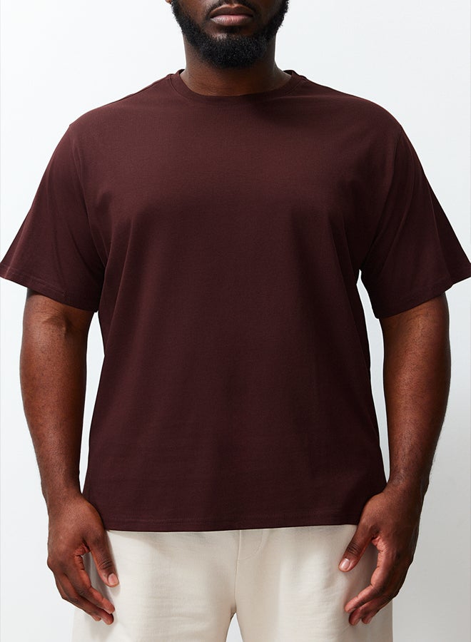 trendyol Plus Size Brown Regular/Normal Cut 100% T-Shirt TMNSS23TS00134  - Image 4