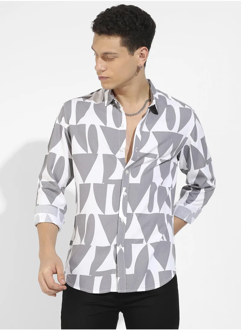 Campus Sutra Men's Dark Grey & White Abstract Block Shirt