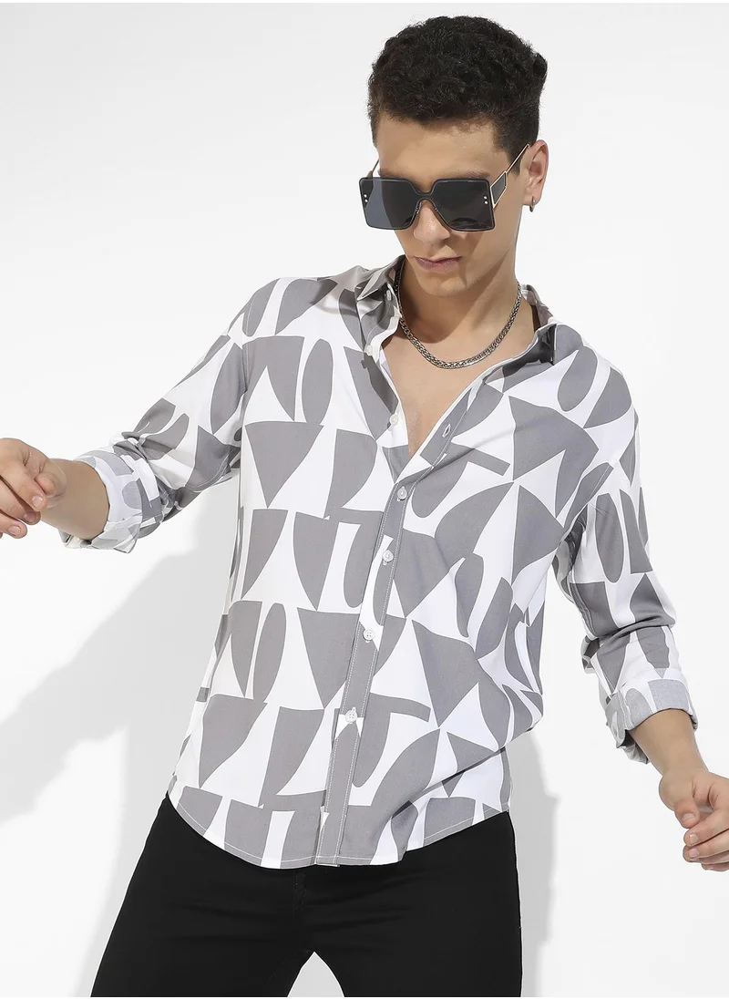 Campus Sutra Men's Dark Grey & White Abstract Block Shirt