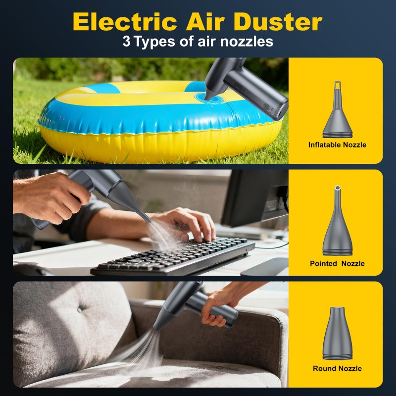 KOPIDOE Metal Electric Compressed Air Duster, 300000RPM Brushless Motor with Stepless Speed, Rechargeable Cordless Mini Blower for Computer Keyboard Cleaning, Car Detailing, House and Outdoor Use(Grey) - Image 4