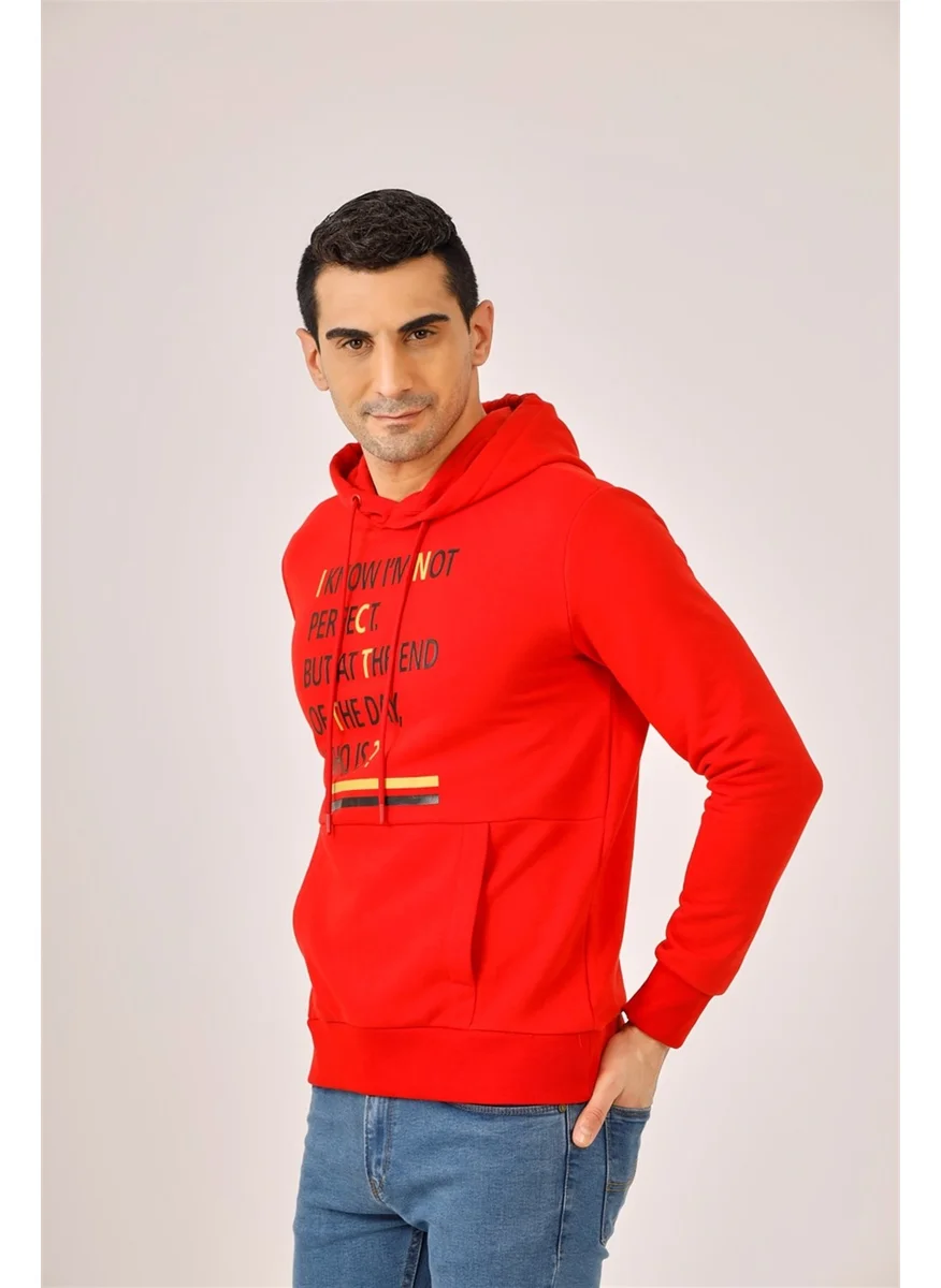 Dufy Red Men's Regular Fit Hooded Sweatshirt