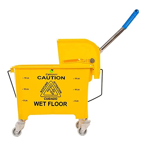 Carepure Single Bucket Down Press Wringer Mop Trolley| Mini Mop Bucket Wringer Trolley - 20 Liter - Yellow - Image 1