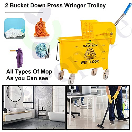 Carepure Single Bucket Down Press Wringer Mop Trolley| Mini Mop Bucket Wringer Trolley - 20 Liter - Yellow - Image 5