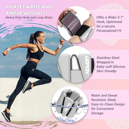 UOPON Wrist Ankle Weights for Women Set of 2, Adjustable Silicone Weighted Bangles, Wearable Ultra-durable Strips Weight Bracelet 2 lbs for Yoga, Pilates, Barre, Walking, Arm & Leg Workout - Image 2