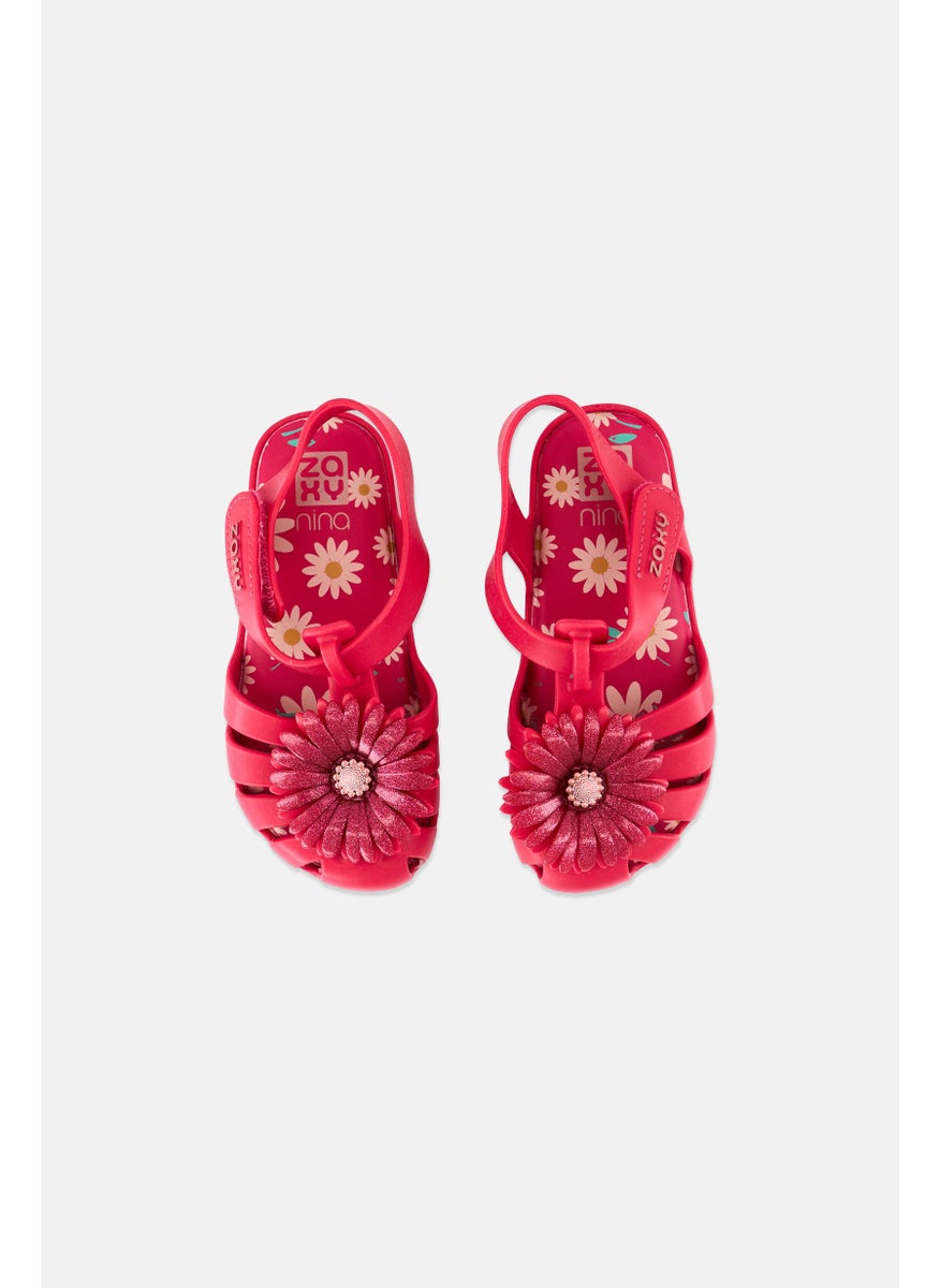 Zaxy Toddlers Girl  Daisy Baby Velcro Sandals, Dark Pink  - Image 3