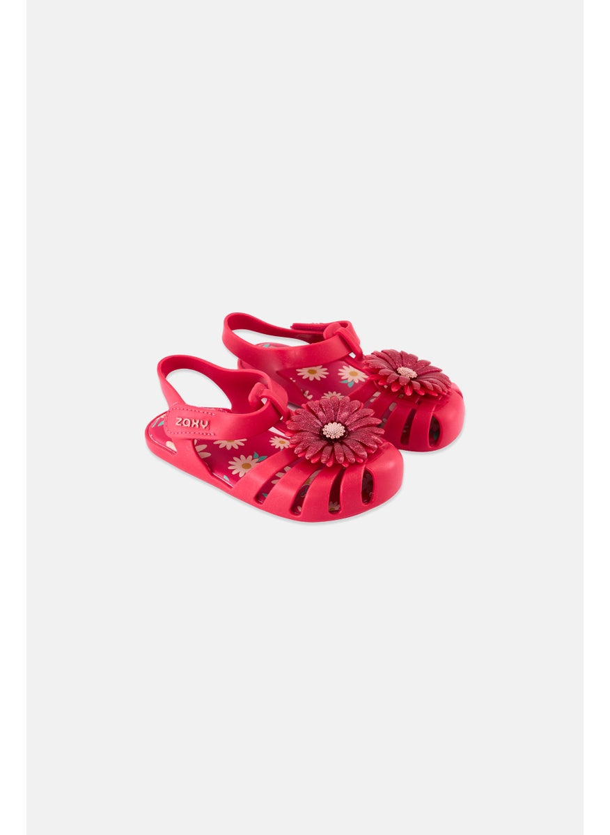 Zaxy Toddlers Girl  Daisy Baby Velcro Sandals, Dark Pink  - Image 1