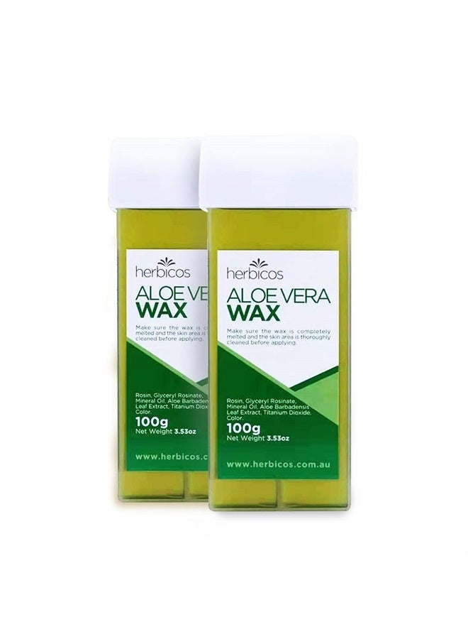 Huini 100g X 2 Roll-on Depilatory Wax Cartridge Sensitive Skin Waxing Hair Removal Salon Spa Home Use (Aloe) - Image 1