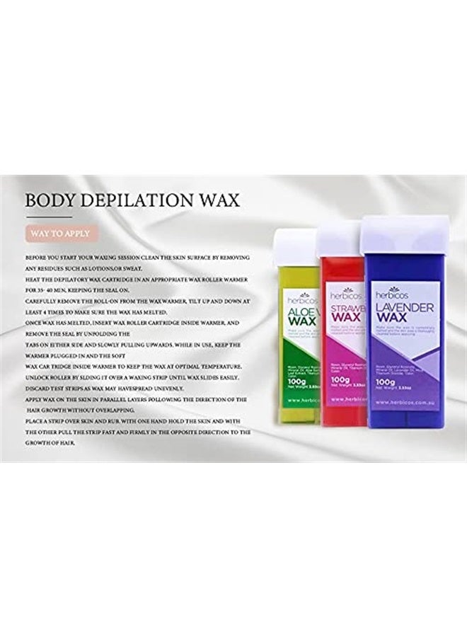 Huini 100g X 2 Roll-on Depilatory Wax Cartridge Sensitive Skin Waxing Hair Removal Salon Spa Home Use (Aloe) - Image 4