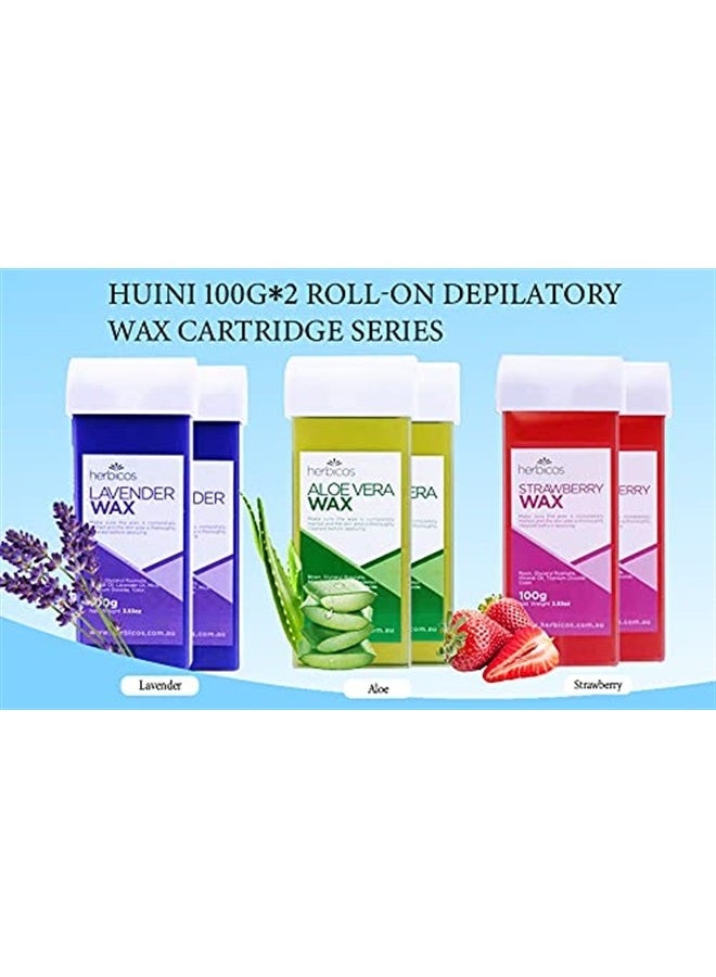 Huini 100g X 2 Roll-on Depilatory Wax Cartridge Sensitive Skin Waxing Hair Removal Salon Spa Home Use (Aloe) - Image 5