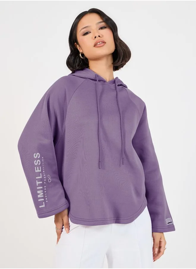 Styli Slogan Print Flared Sleeves Hoodie
