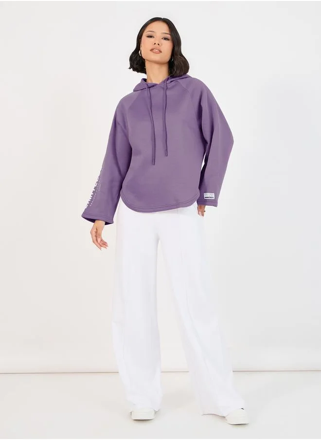 Styli Slogan Print Flared Sleeves Hoodie