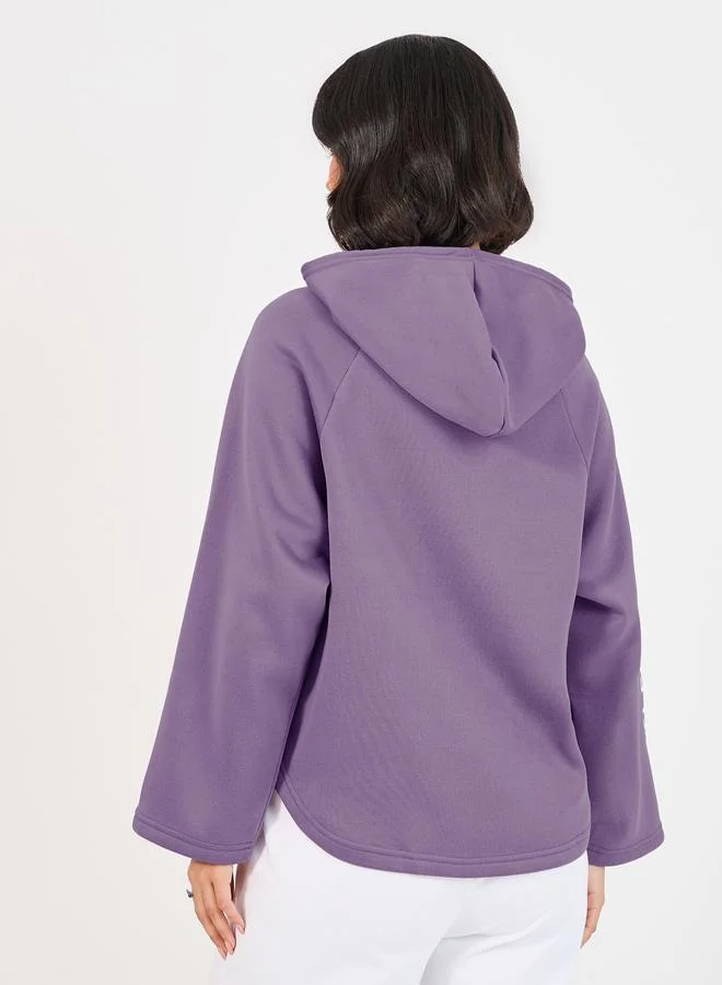 Styli Slogan Print Flared Sleeves Hoodie