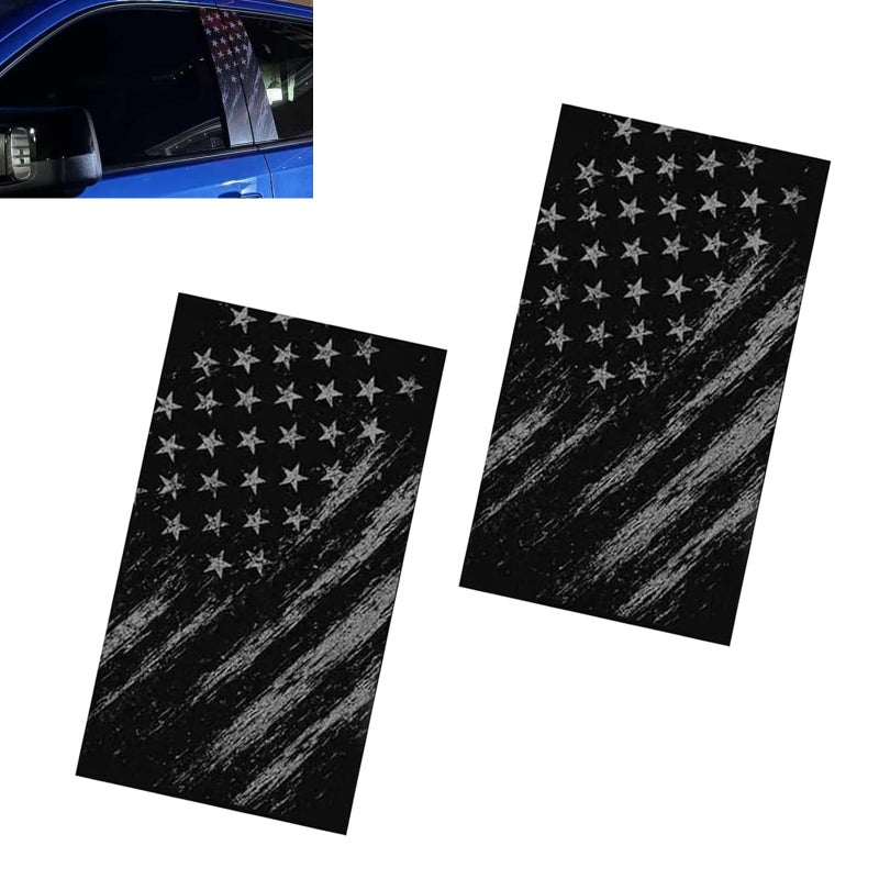 yorpyep 2 PCS Car B Pillar Stickers Aged American Flag Patriotic Decal Waterproof ScratchCovering Trim Decoration Universal SelfAdhesive Protective Film for Car Door Window Pillar Black 04 - Image 3
