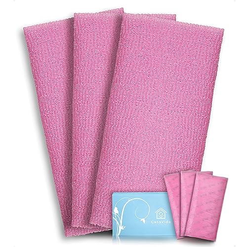 CASAVIDA Exfoliating Washcloth Back Scrubber for Shower Exfoliating Body Scrubber Japanese Beauty Washcloth African Net Sponge Bath Korean Loofah Towel Wash Cloth Shower Scrub Towel 3 Pack (Pink x 3) - Image 1