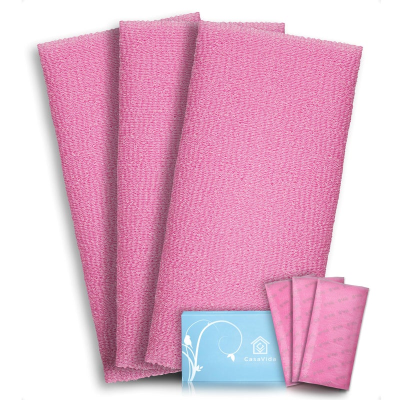 CASAVIDA Exfoliating Washcloth Back Scrubber for Shower Exfoliating Body Scrubber Japanese Beauty Washcloth African Net Sponge Bath Korean Loofah Towel Wash Cloth Shower Scrub Towel 3 Pack (Pink x 3) - Image 3