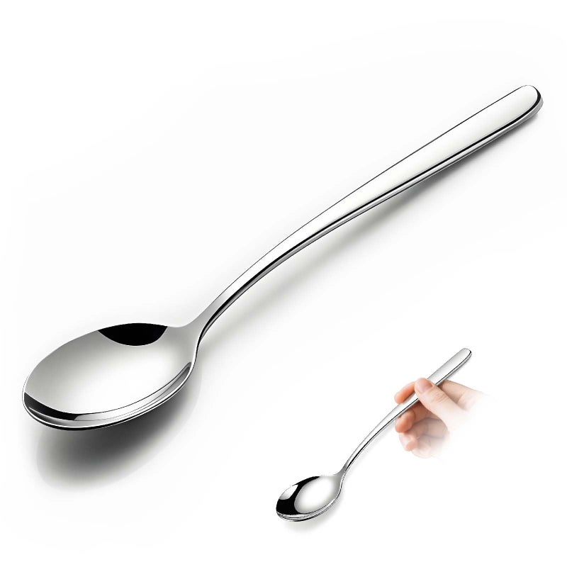 Flying Leaves Set of 5 Premium Korean Soup Spoons 8 Inch 1810 Stainless Steel Long Handle Rice and Asian Spoon for Home Kitchen Restaurant Cafe Dishwasher Safe