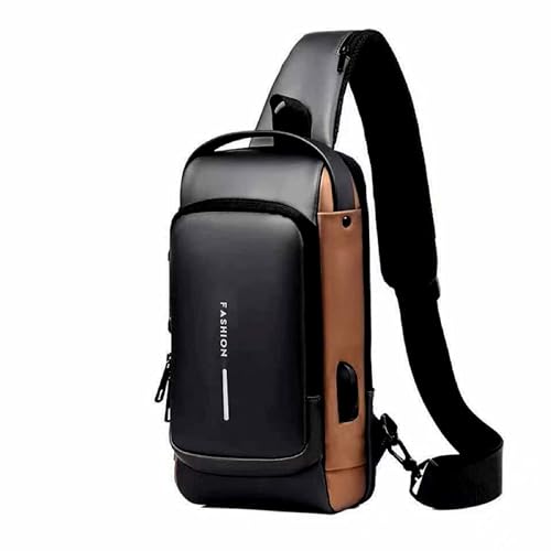 TS WITH TECHSUN Waterproof Anti-theft Crossbody Bag With Password Zipper Lock & USB Charging Port, Men's Shoulder Chest Daypack Bag Travel Hiking Sling Backpack - Image 1
