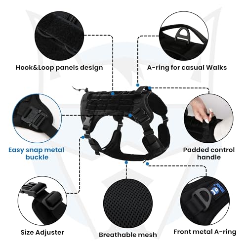 HANK Tactical Dog Harness - Anti No Pull Dog Chest Belt - 2 Front Metal Buckle - Dog Vest for Training - Walking - Adventure (Tactical Black, M - Harness) - Image 2