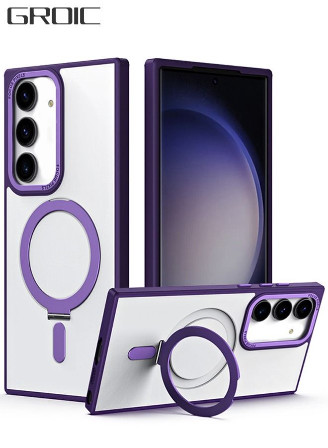 جرويك جراب مغناطيسي لهاتف Samsung Galaxy S23 Plus مقاس 6.6 بوصة، متعدد الاستخدامات غير مرئي متوافق مع Magsafe، غطاء هاتف نحيف واقٍ مقاوم للصدمات، حامل من السقوط، أرجواني شفاف - Image 1