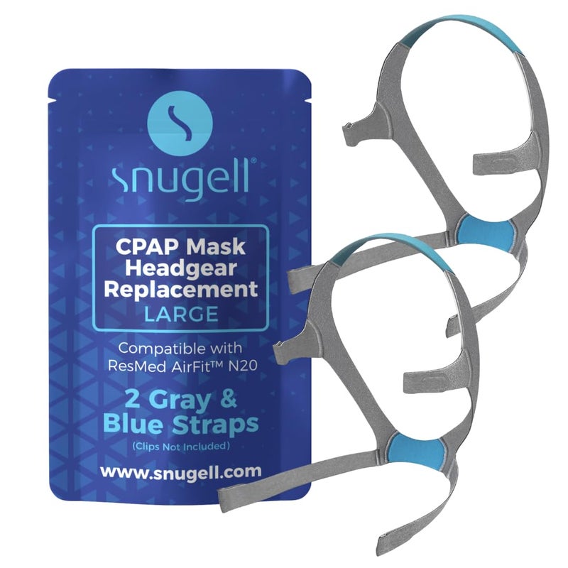 Snugell Strap Replacement for AirFit ResMed N20 Headgear Large Nasal Pillow Mask CPAP Supplies 2Pack Gray Blue UltraSoft Premium Elastic Nylon for Comfort Durability Clips Not Included