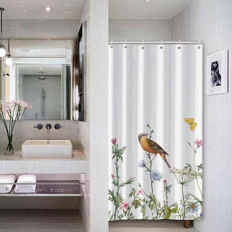 AWERT AWERT Small Half Size Stall Shower Curtain with 6 Hooks Shower Stall Curtain 36 x 72 Funny Bird 36 inch Shower Curtain for Bathroom/RV and Camper (Bird) - Image 1