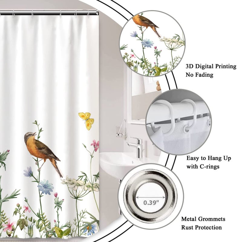 AWERT AWERT Small Half Size Stall Shower Curtain with 6 Hooks Shower Stall Curtain 36 x 72 Funny Bird 36 inch Shower Curtain for Bathroom/RV and Camper (Bird) - Image 3