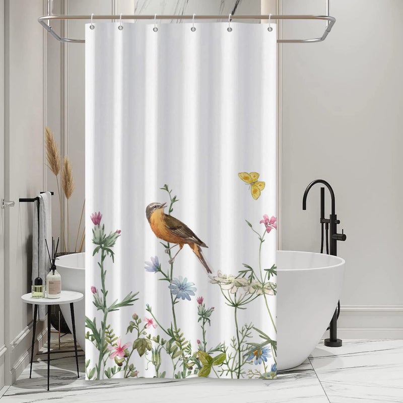 AWERT AWERT Small Half Size Stall Shower Curtain with 6 Hooks Shower Stall Curtain 36 x 72 Funny Bird 36 inch Shower Curtain for Bathroom/RV and Camper (Bird) - Image 2