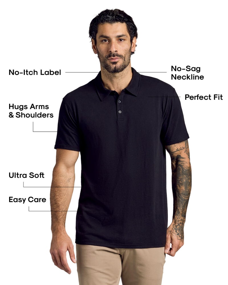 True Classic Polo Shirts for Men – Mens Polo Shirts Short Sleeve Cotton, Personalized Custom Cut, Pack of 1, Black, L - Image 2