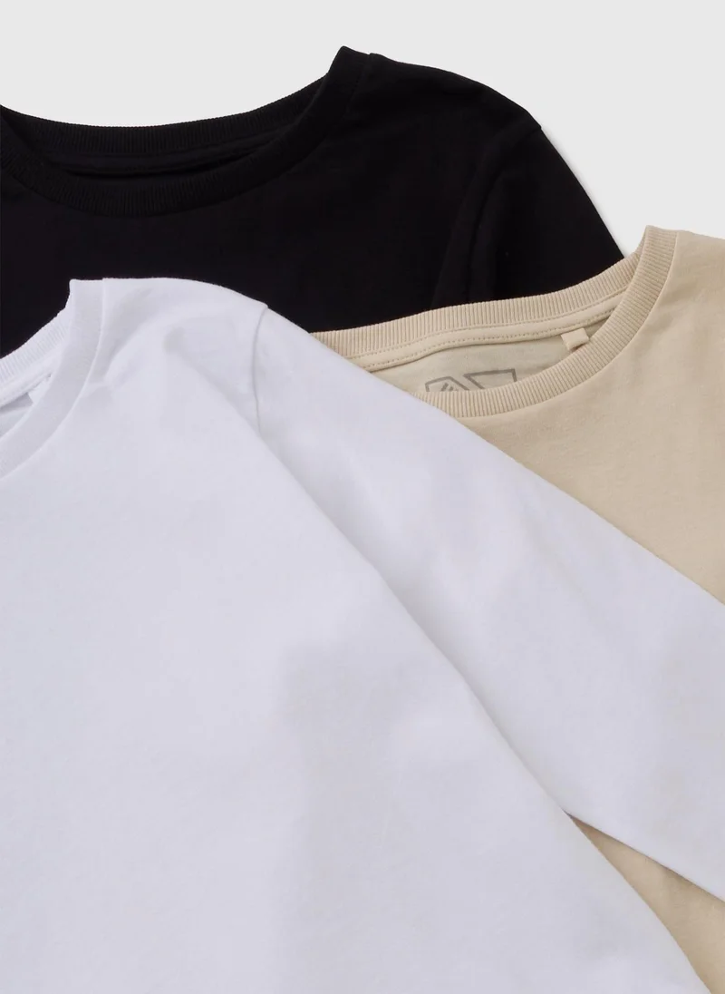 ماتلان ثلاث قطع قمصان أطفال أولاد سوداء بأكمام طويلة