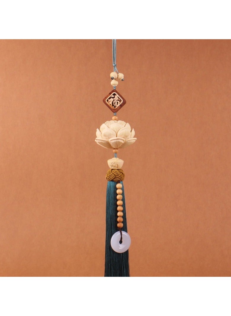 KUYING Lotus And Peach Wood Pray For Blessings Pendant For Interior Rearview Mirror 