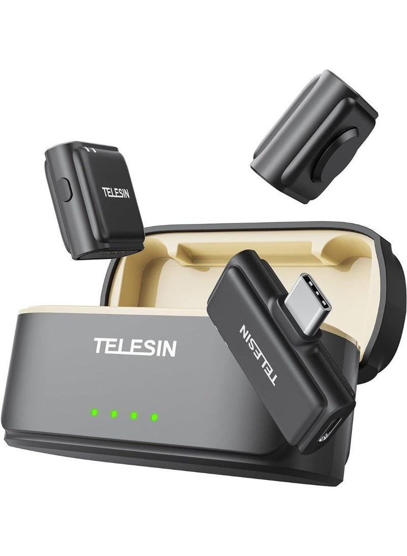 تيليسن ميكروفون لافالير لاسلكي TELESIN مع حقيبة شحن – صوت بدقة 48 كيلو هرتز و24 بت، تقليل ضوضاء بنقرة واحدة، مدى 200 متر، بطارية لمدة 20 ساعة – متوافق مع USB-C لهواتف iPhone 15/16، أندرويد، الكمبيوتر، والكاميرا - Image 1
