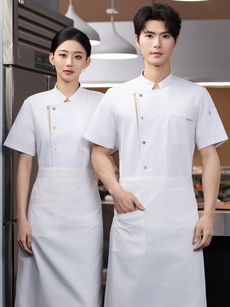 New Elastic Restaurant Chef Uniform With Full Mesh Back, Short-Sleeved Men'S Summer Wear, Breathable El And Restaurant Kitchen Chef Uniform - Image 4