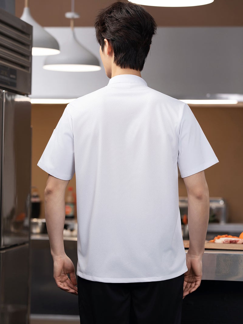 New Elastic Restaurant Chef Uniform With Full Mesh Back, Short-Sleeved Men'S Summer Wear, Breathable El And Restaurant Kitchen Chef Uniform - Image 5