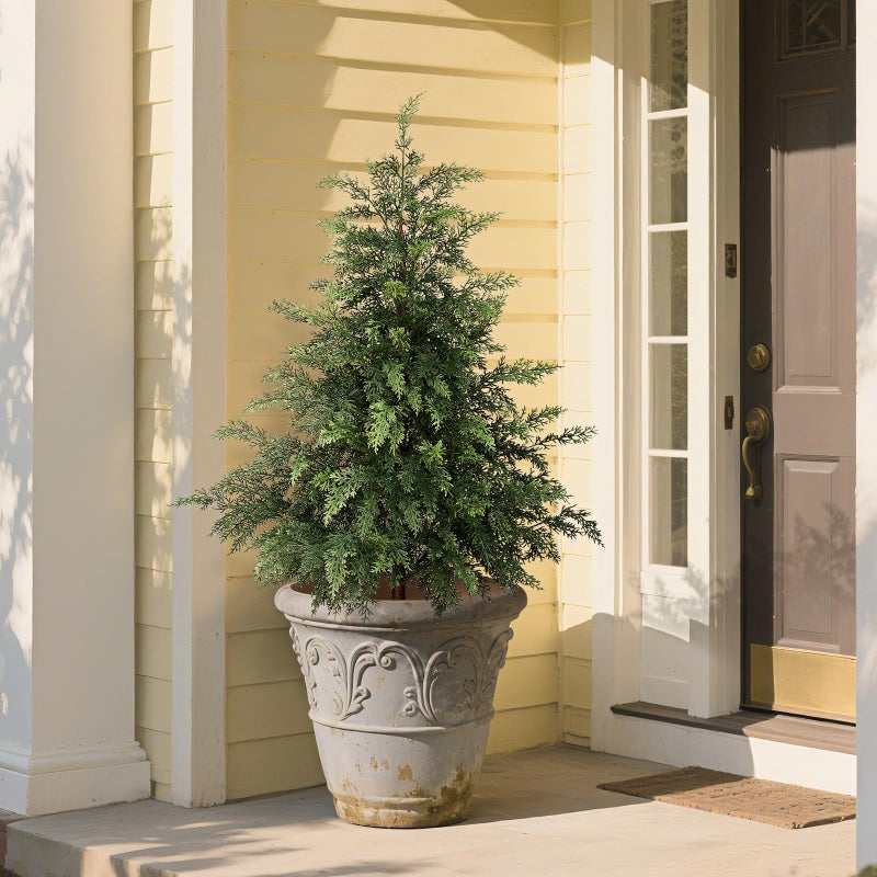YXZZWL 3FT Real Touch Cedar Topiary Trees for Front Porch Decor, Artificial Shrubs Faux Plants Potted UV Resistant Fake Greenery for Outdoor Indoor Door Garden Farmhouse Home Decoration (Set of 2) - Image 2