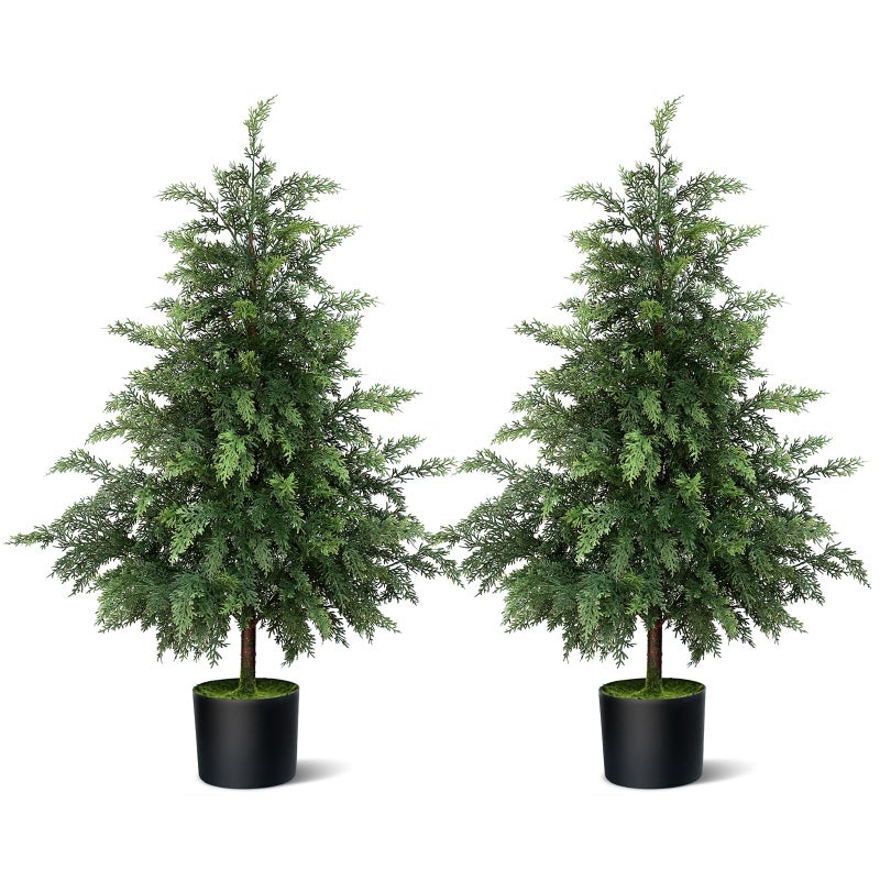 YXZZWL 3FT Real Touch Cedar Topiary Trees for Front Porch Decor, Artificial Shrubs Faux Plants Potted UV Resistant Fake Greenery for Outdoor Indoor Door Garden Farmhouse Home Decoration (Set of 2) - Image 1
