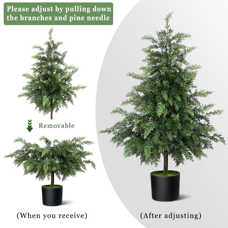 YXZZWL 3FT Real Touch Cedar Topiary Trees for Front Porch Decor, Artificial Shrubs Faux Plants Potted UV Resistant Fake Greenery for Outdoor Indoor Door Garden Farmhouse Home Decoration (Set of 2) - Image 4