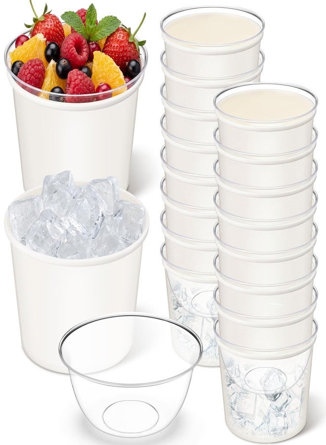 Ferrochef 24 Set 14 oz Ice Chilled Serving Dip Bowls with 20 oz Waterproof Paper Bowl Base, Acrylic Party Bowl Iced Salad Ice Cream Dish Set for Camping Picnic BBQ Outdoor Events & Gatherings - Image 1