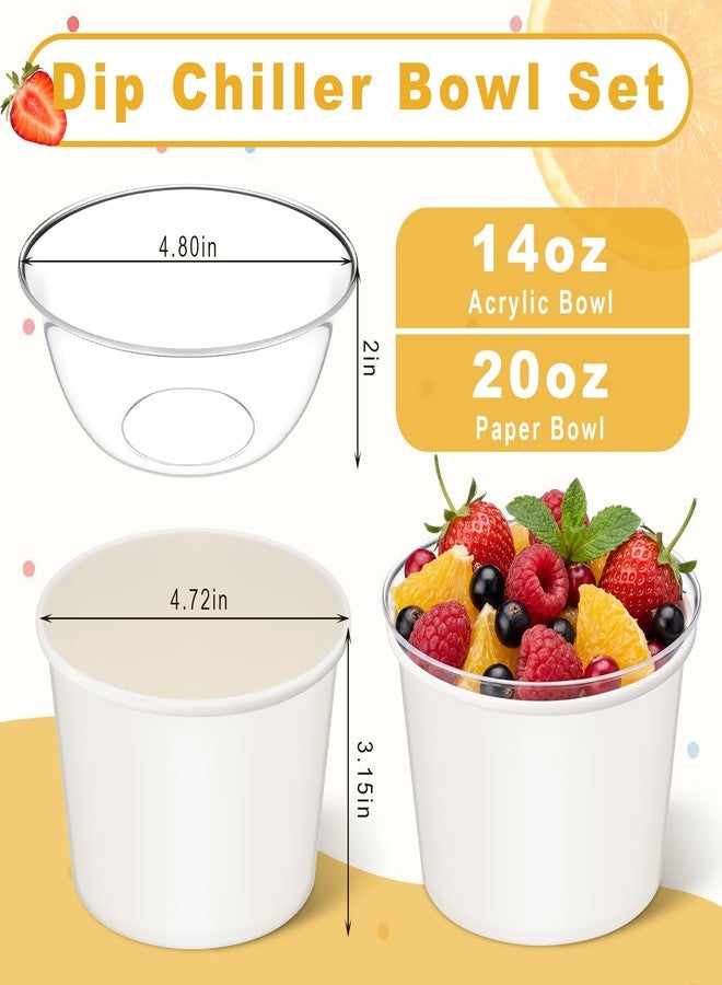 Ferrochef 24 Set 14 oz Ice Chilled Serving Dip Bowls with 20 oz Waterproof Paper Bowl Base, Acrylic Party Bowl Iced Salad Ice Cream Dish Set for Camping Picnic BBQ Outdoor Events & Gatherings - Image 2