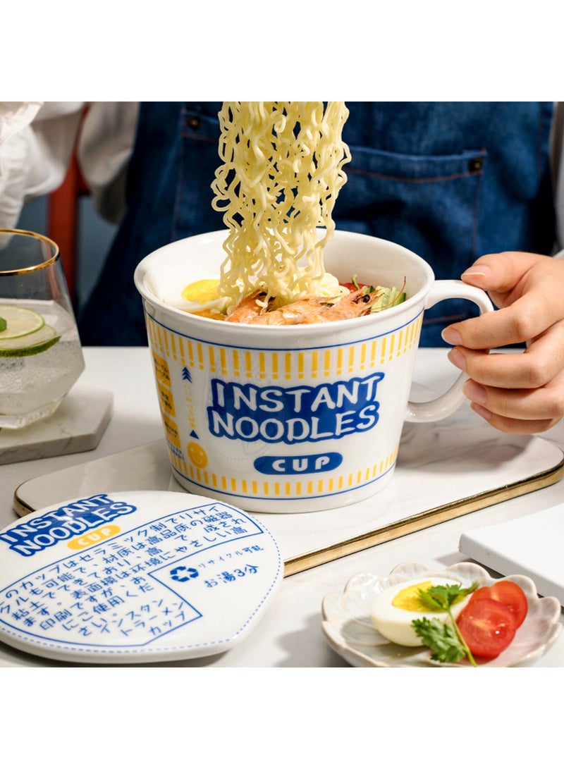 Hanghaijia Instant Noodle Bowl Ceramic With Cover,Creative Ramen Soup Bowl Mug Cover Student Lunch Bowl  - Image 2