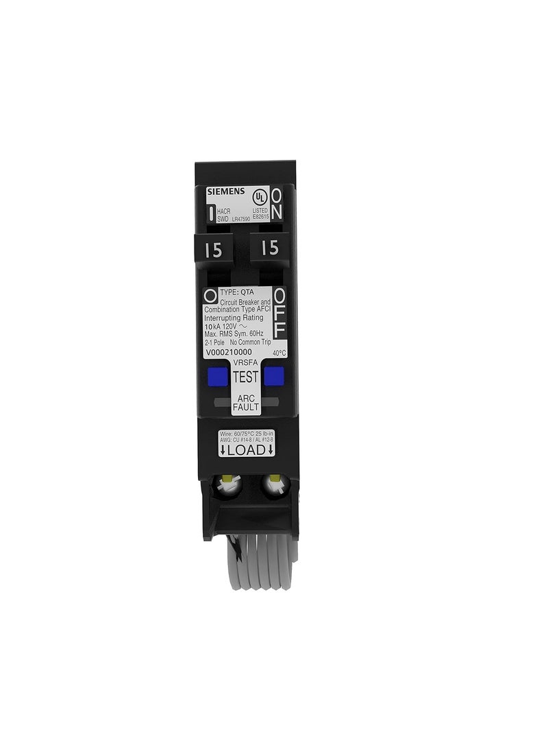 SIEMENS 15A 120V 1Pole Tandem CAFCI Type QTA Circuit Breaker  - Image 2