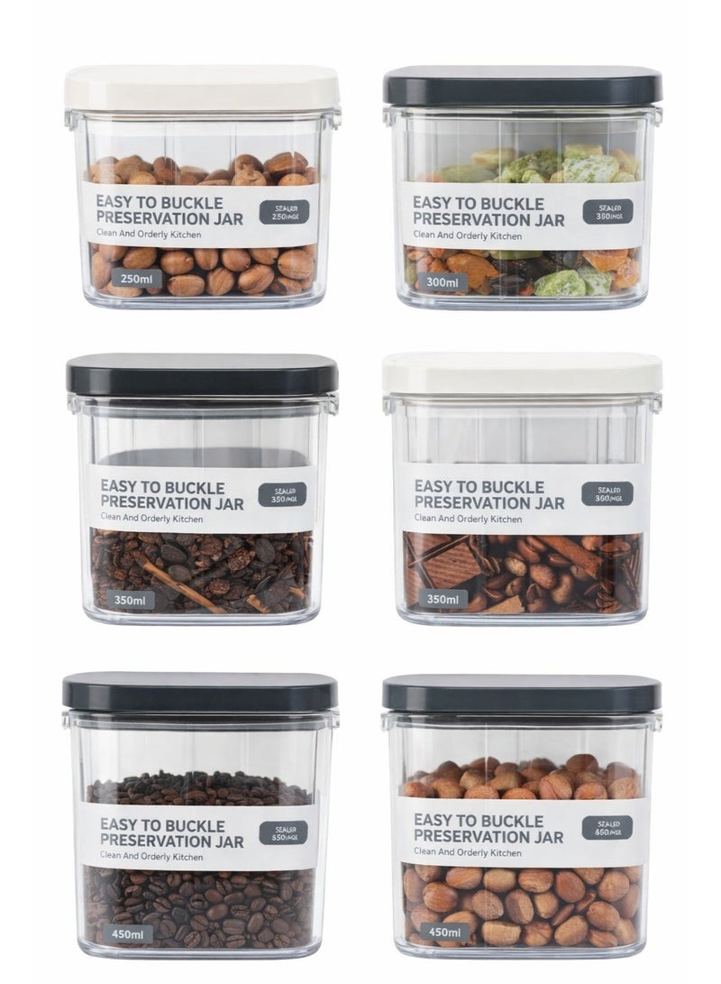 Fikriyah 6-Piece Airtight Food Storage Jar Set – Easy Buckle Thick Plastic Containers with Sealed Lids – Multi-Size Kitchen Organizer (250ml, 300ml, 350ml, 450ml) - Image 4