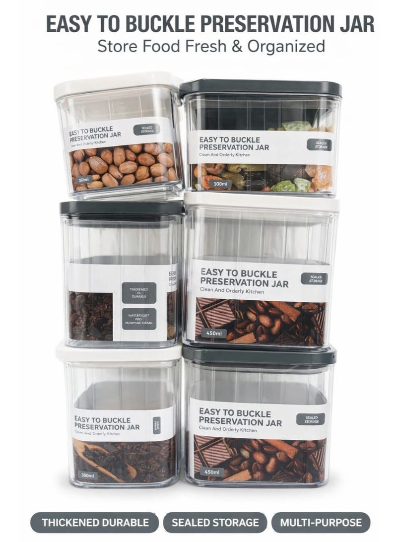 Fikriyah 6-Piece Airtight Food Storage Jar Set – Easy Buckle Thick Plastic Containers with Sealed Lids – Multi-Size Kitchen Organizer (250ml, 300ml, 350ml, 450ml) - Image 2