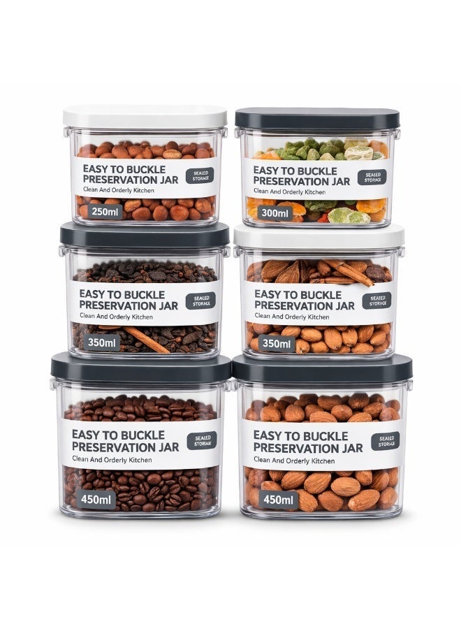 Fikriyah 6-Piece Airtight Food Storage Jar Set – Easy Buckle Thick Plastic Containers with Sealed Lids – Multi-Size Kitchen Organizer (250ml, 300ml, 350ml, 450ml) - Image 3