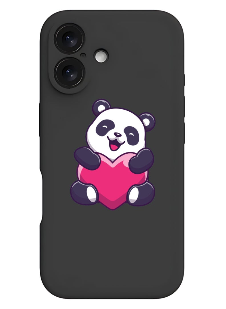 Theodor iPhone 16 Plus Black Protective Slim Fit Case Liquid Silicone Cover with Full Body Protection Anti-Scratch Shockproof Case For iPhone - heart panda - Image 1