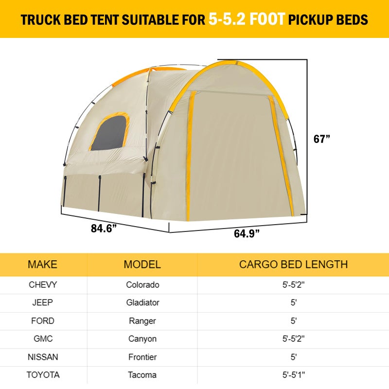 Qualencey Pickup Truck Tent with Awning Shade,Waterproof PU5000mm Oxford for 5-5.2 FT Truck Bed for Camping Travel Outdoor Activities for Chevy Colorado,Jepp Gladiator,Ford Ranger,GMC Canyon,Frontierm,Tacoma - Image 2