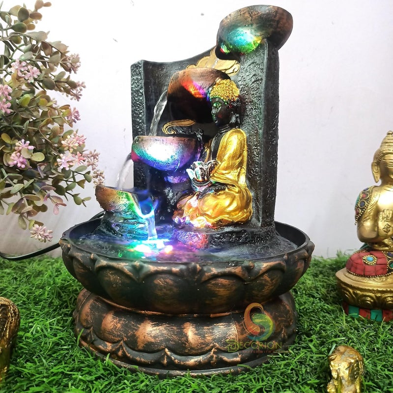 DECORION ™ Decorative Water Fountain for Home Décor, Office, Indoor & Outdoor, Garden, Puja Room, Vaastu, Reception, Spa, Gifting. (Golden Buddha D - 058) - Image 3