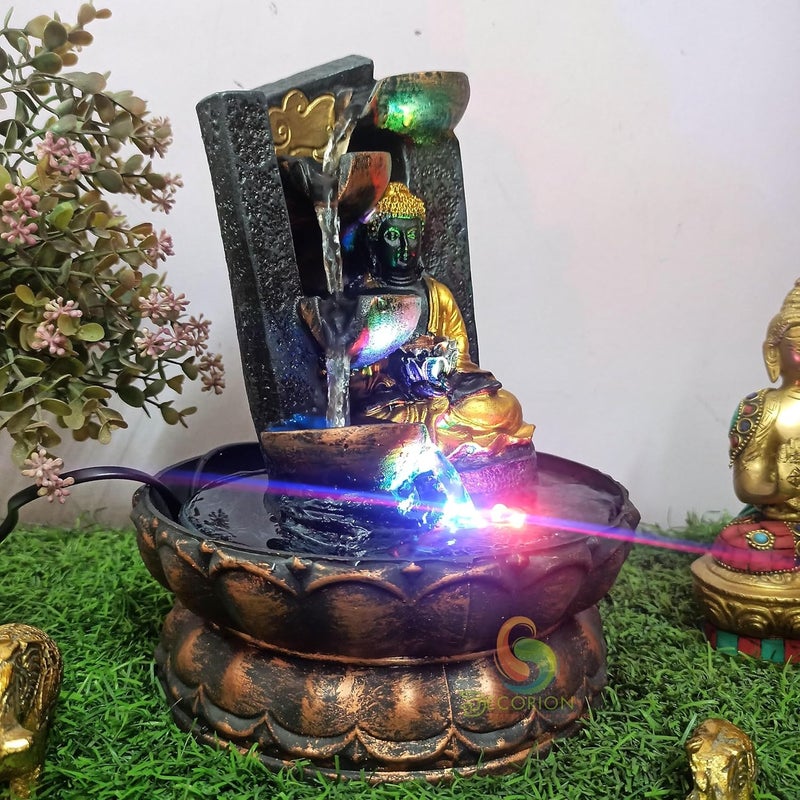 DECORION ™ Decorative Water Fountain for Home Décor, Office, Indoor & Outdoor, Garden, Puja Room, Vaastu, Reception, Spa, Gifting. (Golden Buddha D - 058) - Image 2